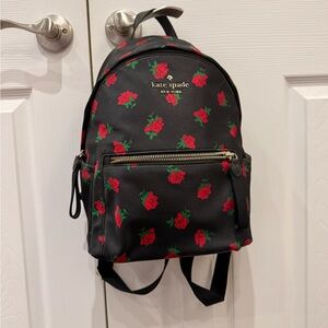Kate Spade Black Backpack with Red Floral Pattern